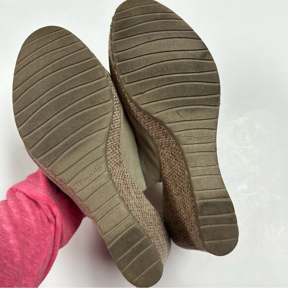 Tamaris Sandals Womens 41- US 9.5 Peep Toe Slingback Wedges - Picture 7 of 10